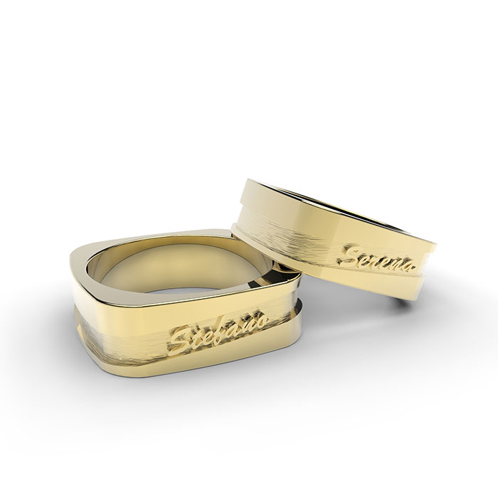 anello in platino con testo a rilievo personalizzabile Square Ring